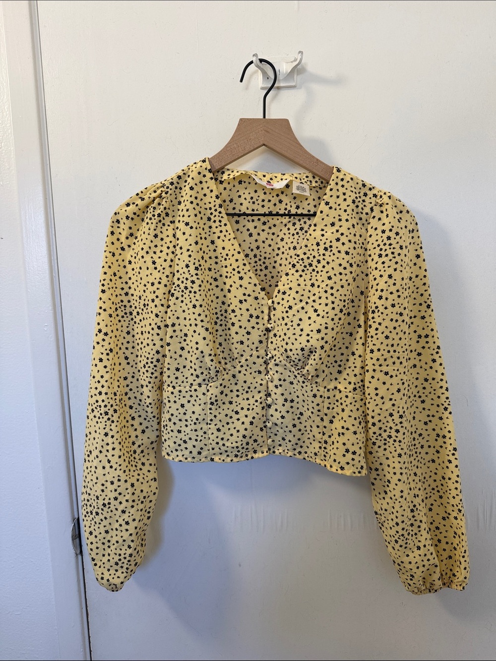 Levi's Yellow Flower Polka Dot V-Neck Buttoned Blouse